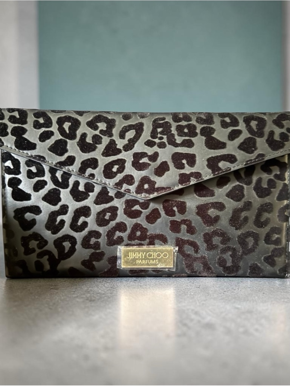 Jimmy Choo Black and grey Leopard-Print Envelope Clutch